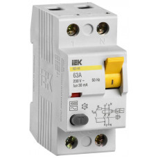 Выключатель дифференциального тока (УЗО) 2п 63А 30мА тип AC ВД1-